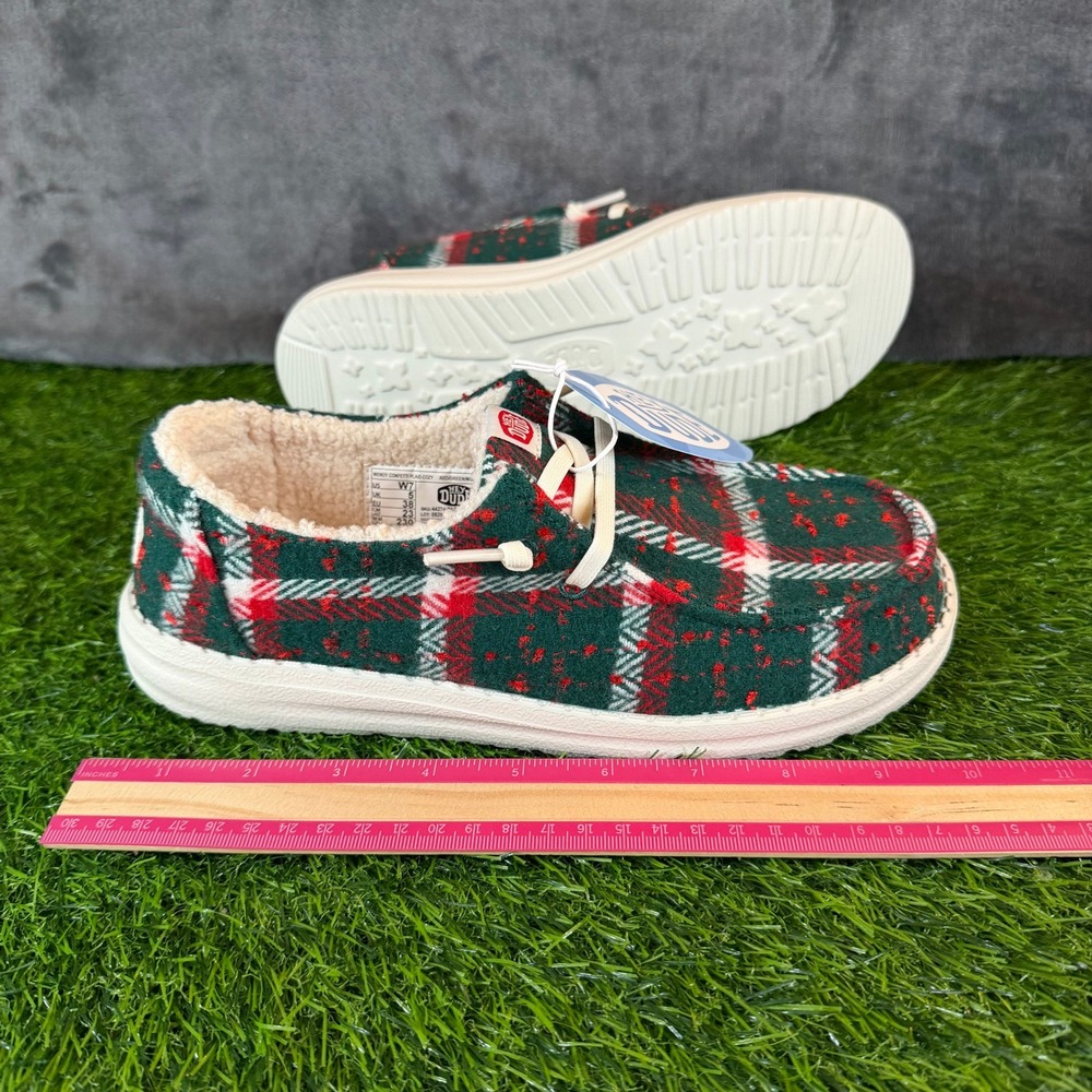 Hey Dude Wendy Confetti Plaid Cozy Red Green Multi Slip On Shoes Womens sz 7 NWT - Picture 11 of 12